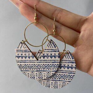 Blue and Gold Lightweight Aztec Print Bohemian Statement Earrings
